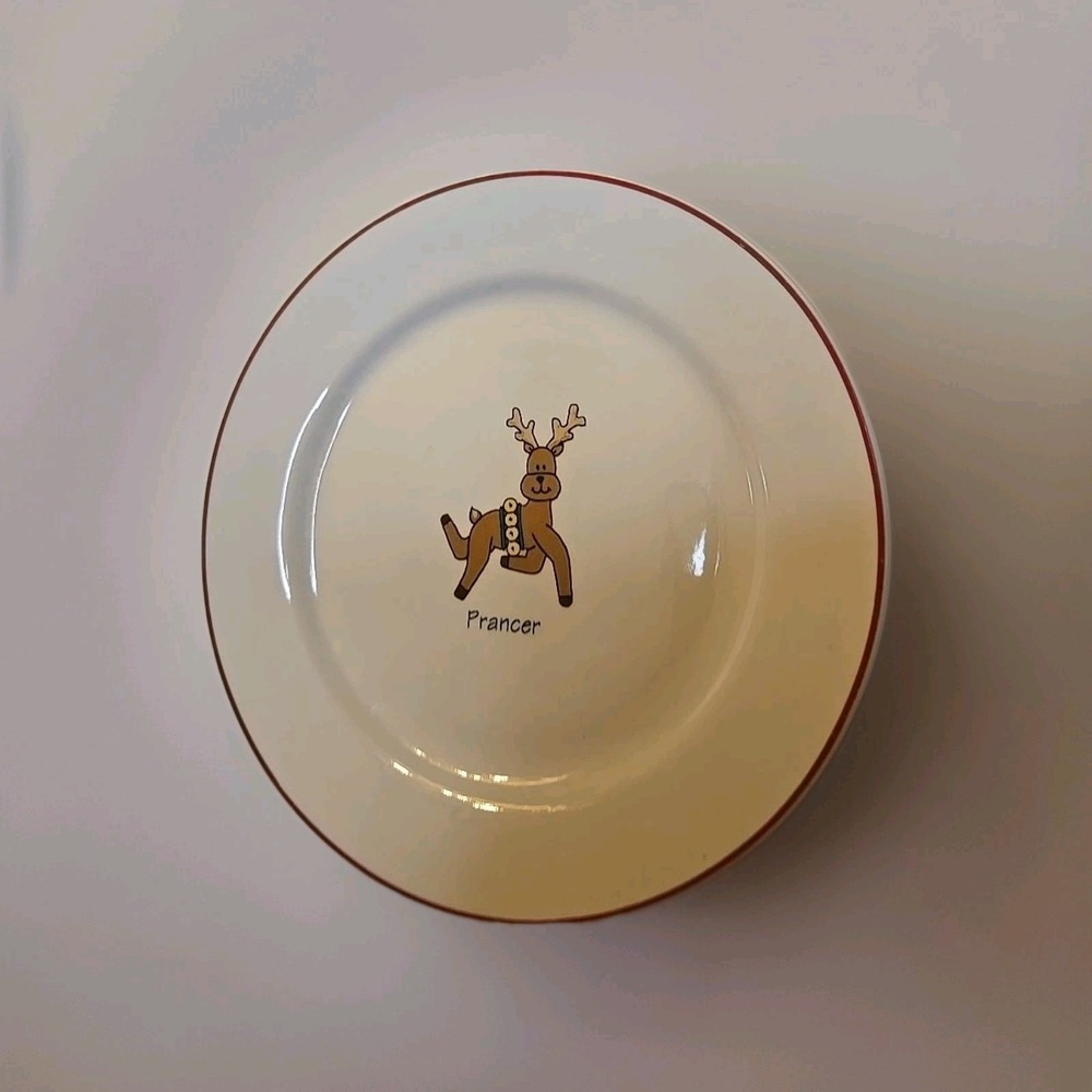 Prancer Reindeer Christmas Plate – Red Trim – Holiday Dinnerware